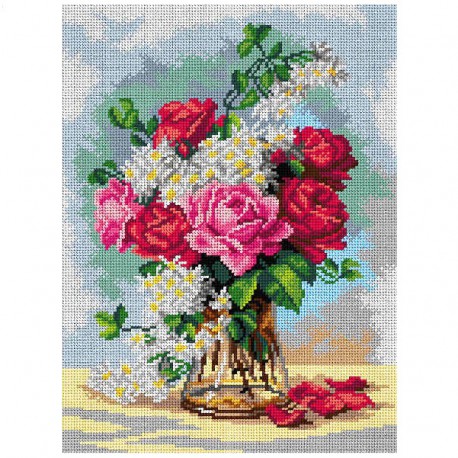 Boeket rozen op vaas 3002J 30x40 cm