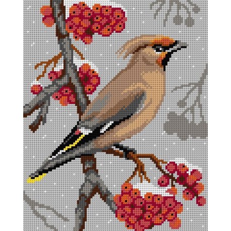 Vogel op tak (Waxwing)  3158H 24x30 cm