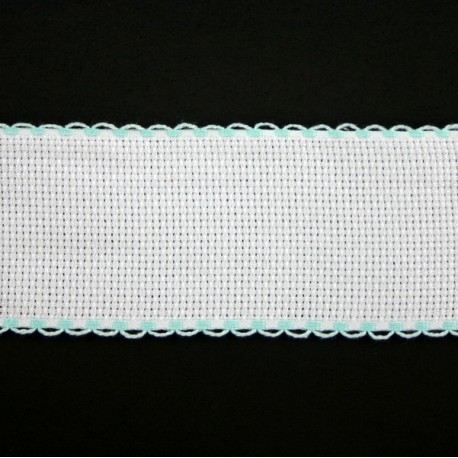 Aidaband 5 cm wit rand bleu 20 meter