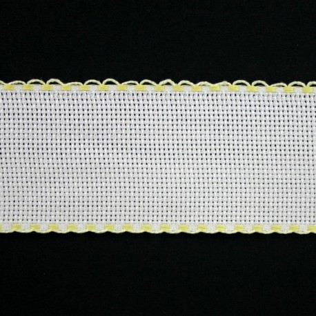 Aidaband 5 cm wit rand geel 20 meter